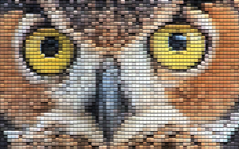 A mosaic of an owl staring